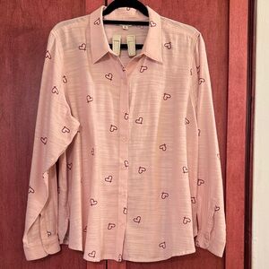 Women’s Pink Heart-Print Button-Down Shirt
